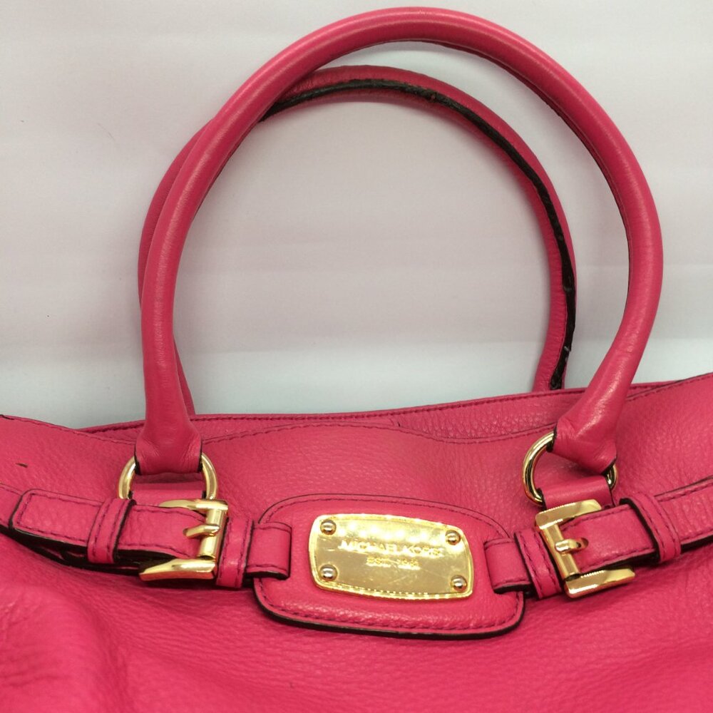 Michael Kors Hamilton Leather Satchel Neon Pink Gold Tone Shoulder Bag - Picture 6 of 16